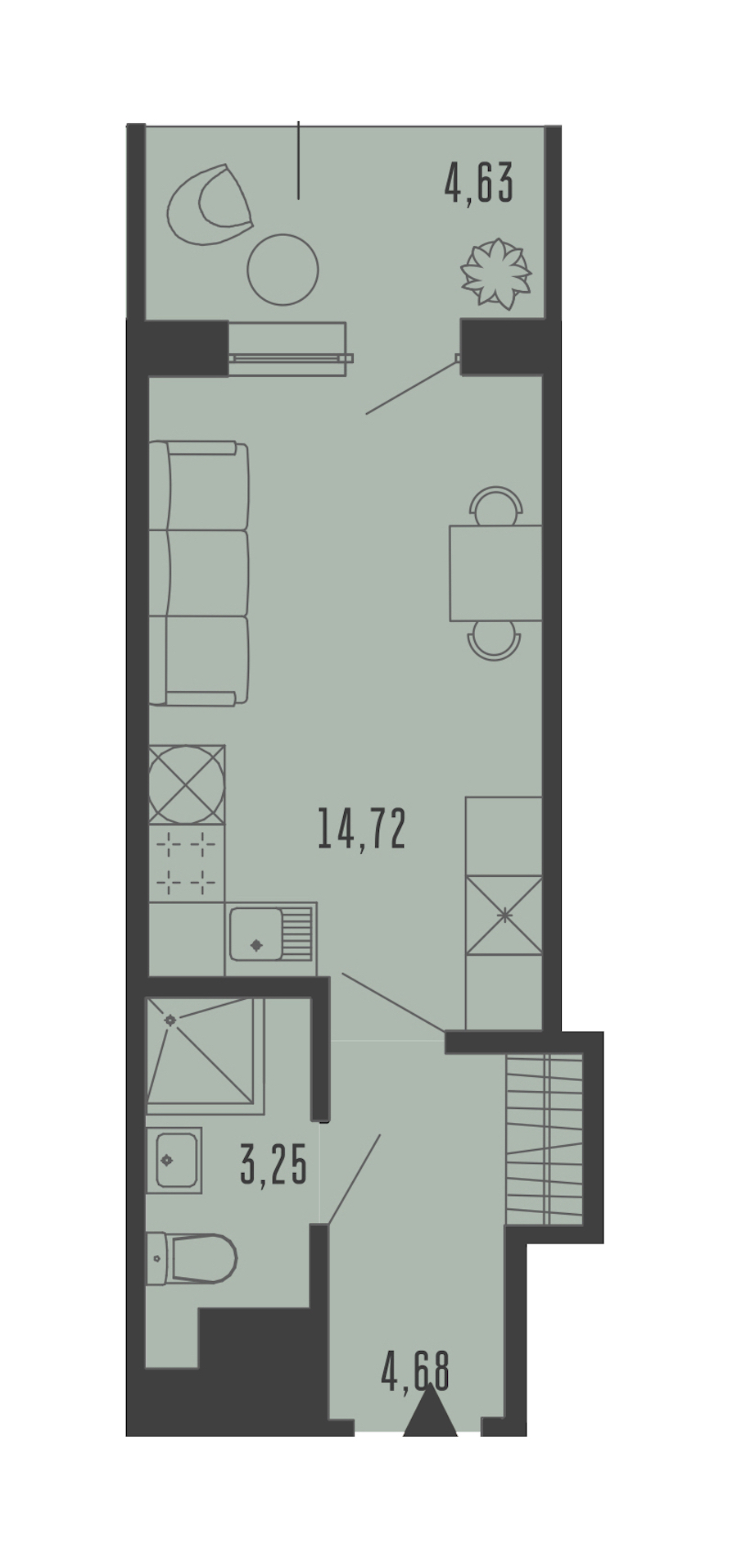Квартира студия 24.04 м², 5/5 эт., Комплекс апартаментов «Bereg. Курортный»
